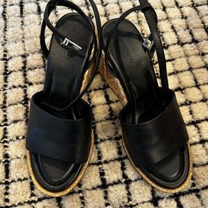 Nordstrom Black and Tan Wedge Sandals